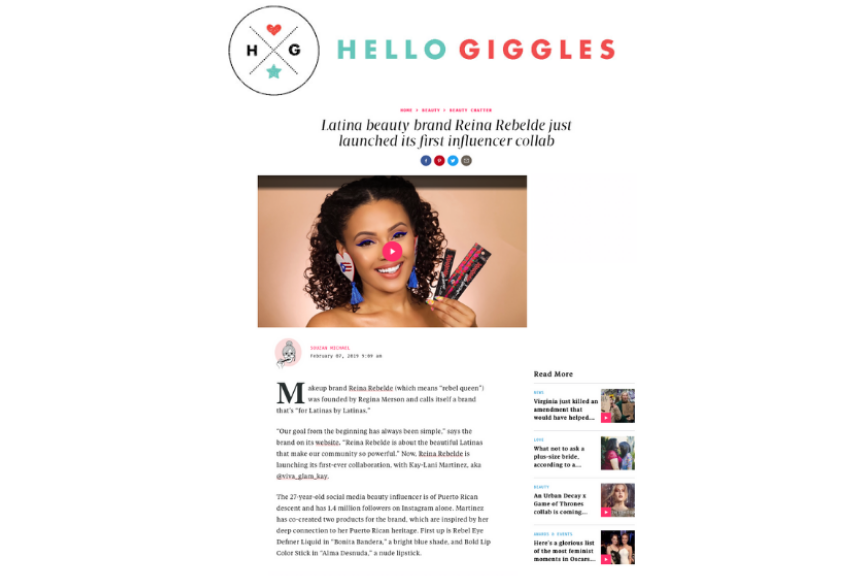 Hello giggles: Latina beauty brand Reina Rebelde just launched its first influencer collab